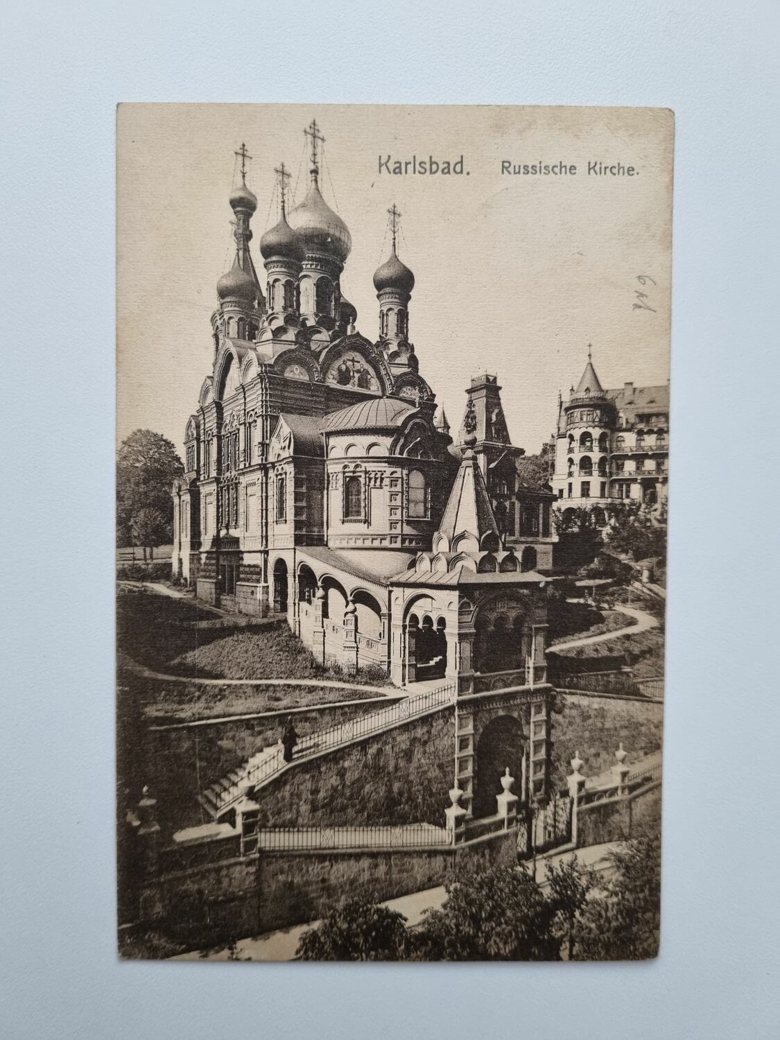 Äldre vykort Karlsbad. Russische Kirche.