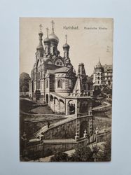 Äldre vykort Karlsbad. Russische Kirche.