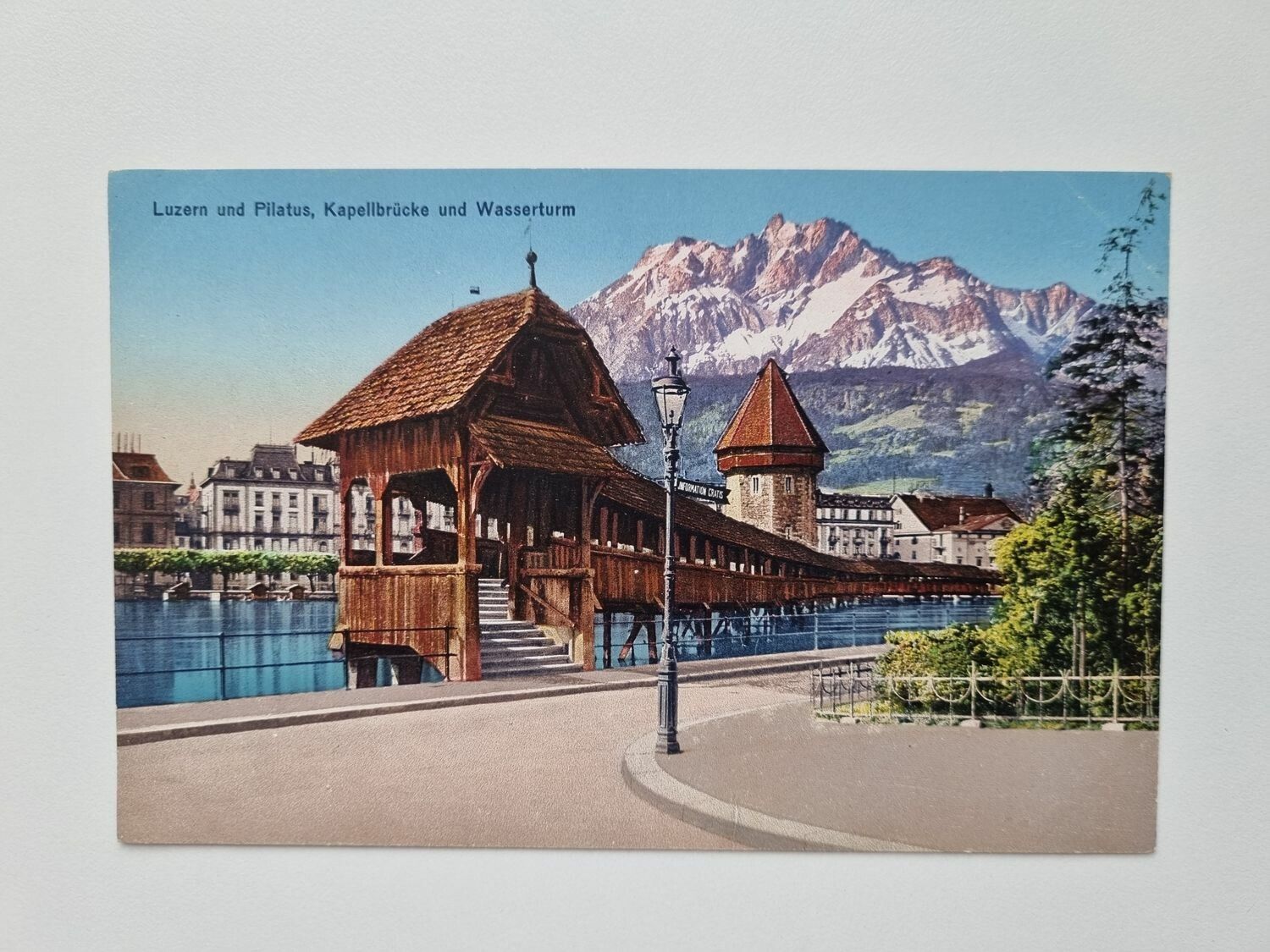 Äldre vykort Luzern und Pilatus, Kapellbrücke und Wasserturm