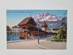 Äldre vykort Luzern und Pilatus, Kapellbrücke und Wasserturm