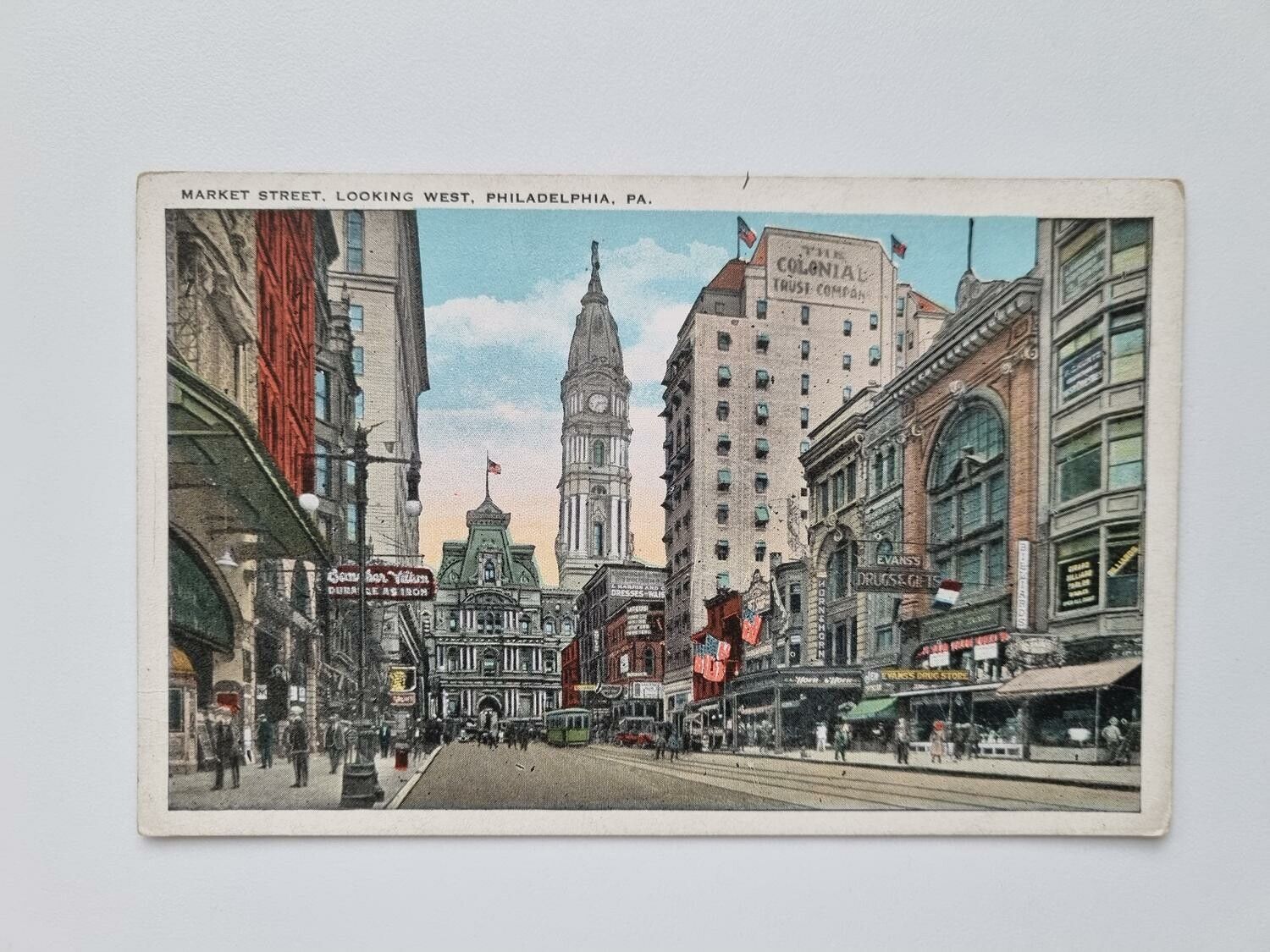 Äldre vykort MARKET STREET, LOOKING WEST, PHILADELPHIA, PA.