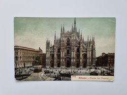 Äldre vykort Milano Piazza del Duomo