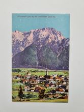 Äldre vykort Mittenwald (920 m) mit Karwendel (2756 m).