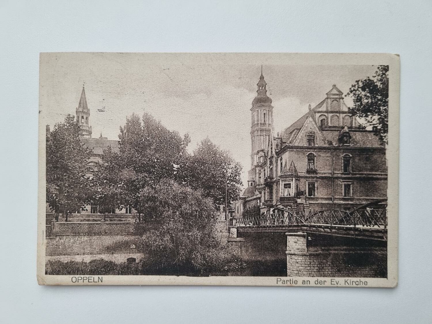 Äldre vykort OPPELN Partie an der Ev. Kirche