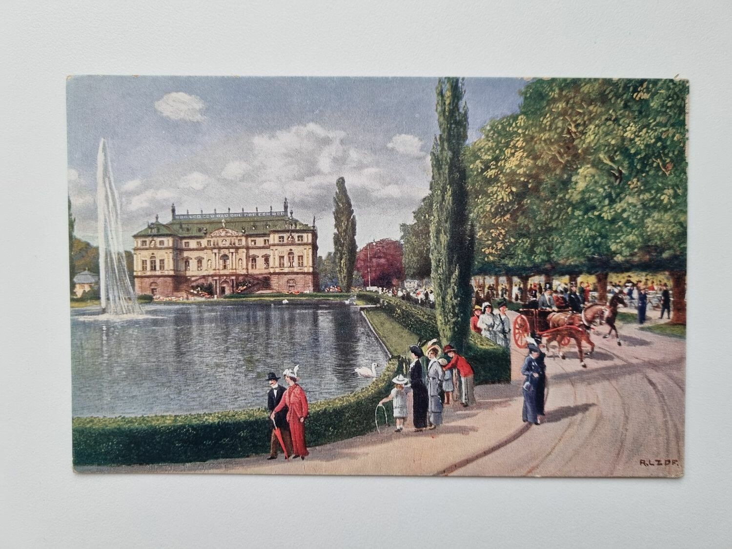 Äldre vykort Palais und Teich im Großen Garten Dresden