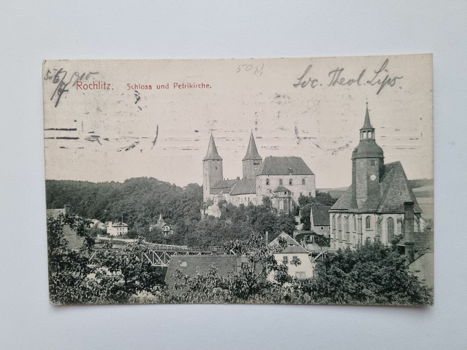 Äldre vykort Rochlitz. Schloss und Petrikirche