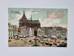 Äldre vykort Rostock i. M. Markt mit Marienkirche, 1912