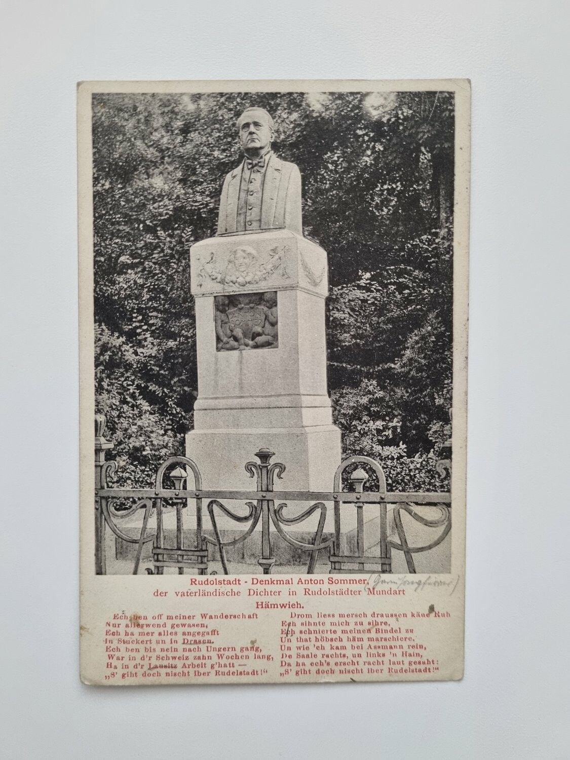 Äldre vykort Rudolstadt. Denkmal Anton Sommer, stämplad 1913