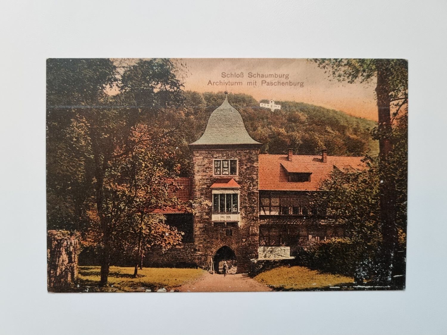 Äldre vykort Schloß Schaumburg Archivturm mit Paschenburg