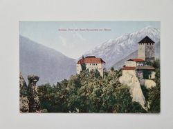 Äldre vykort Schloss Tirol mit Sand-Pyramiden bei Meran
