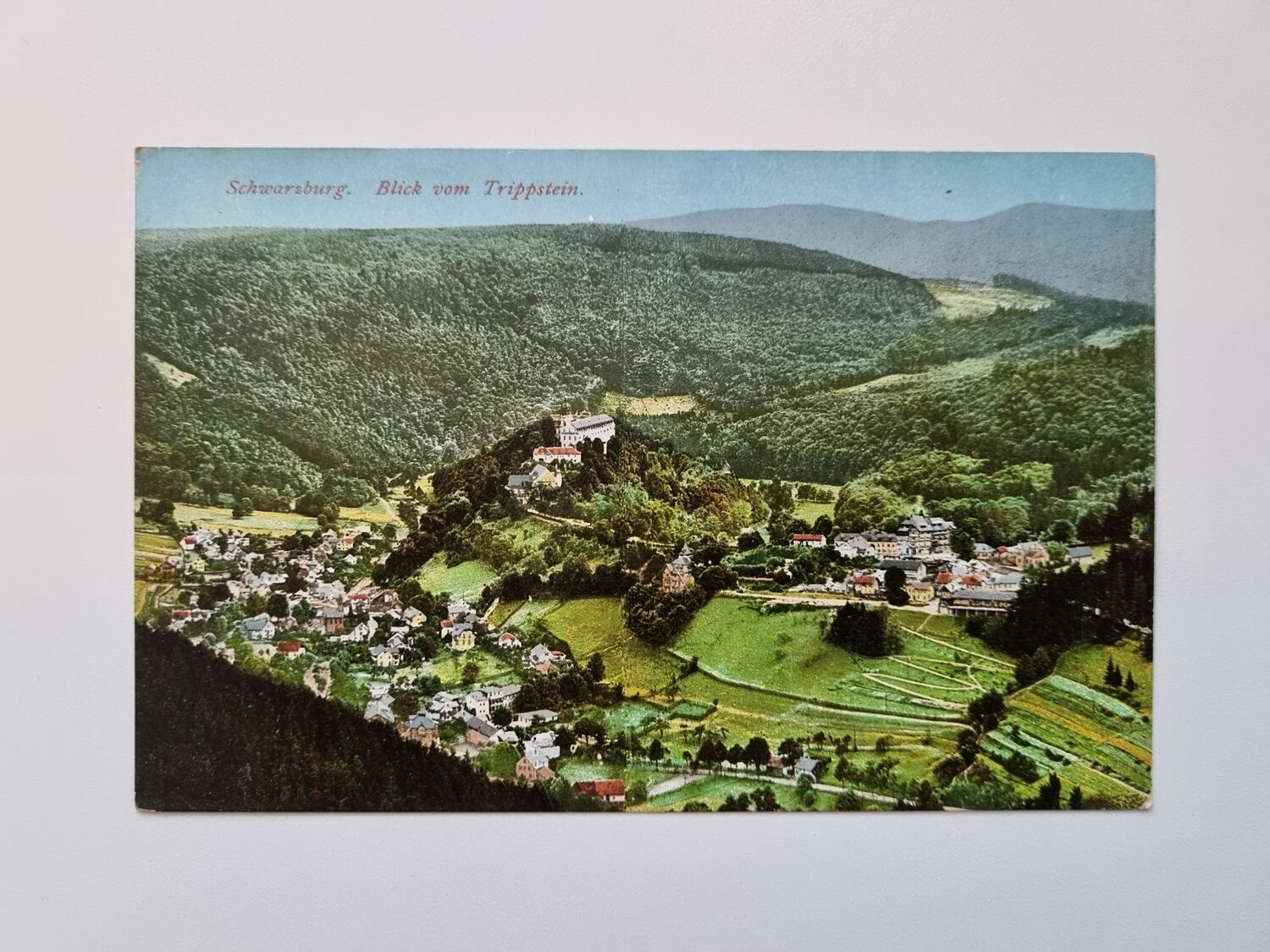 Äldre vykort Schwarzburg, Blick vom Trippstein