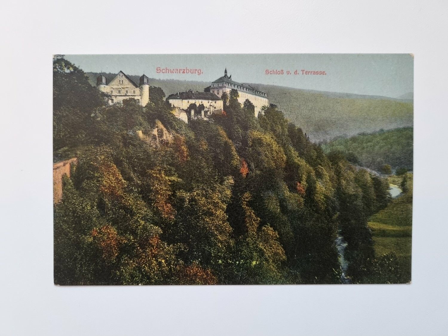 Äldre vykort Schwarzburg. Schloß v. d. Terrasse