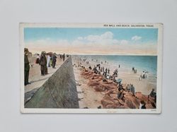 Äldre vykort SEA WALL AND BEACH, GALVESTON, TEXAS.