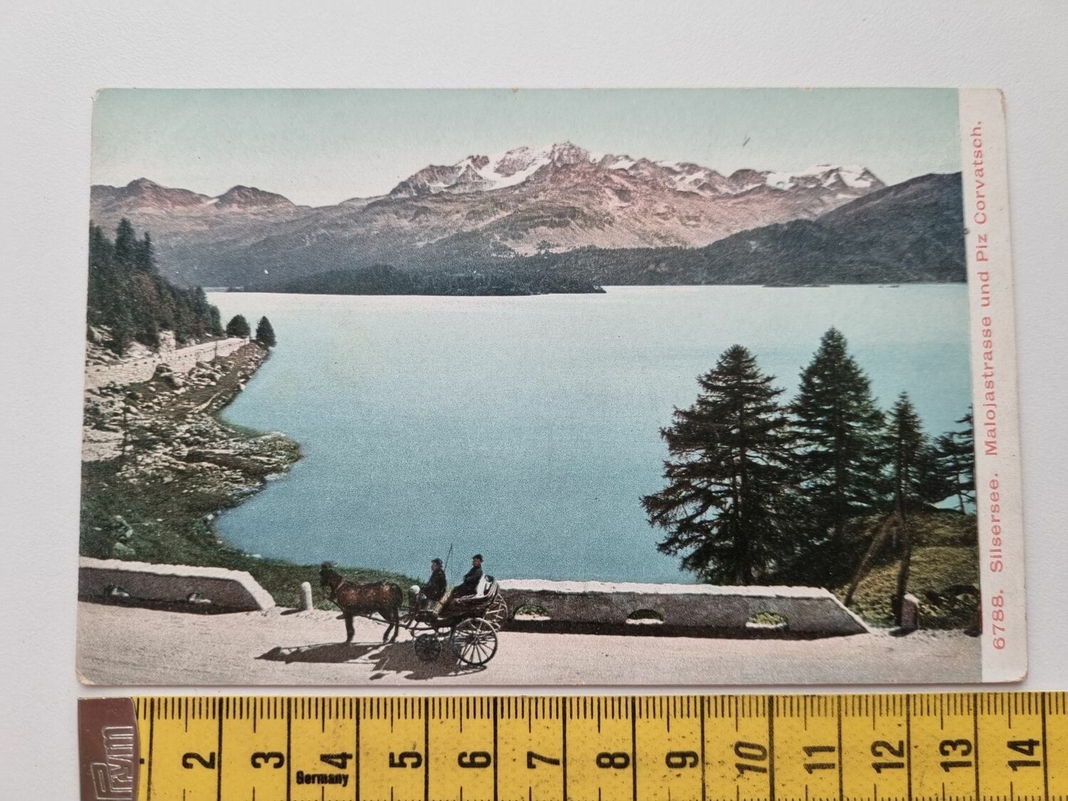 Äldre vykort Silsersee. Malojastrasse und Piz Corvatsch