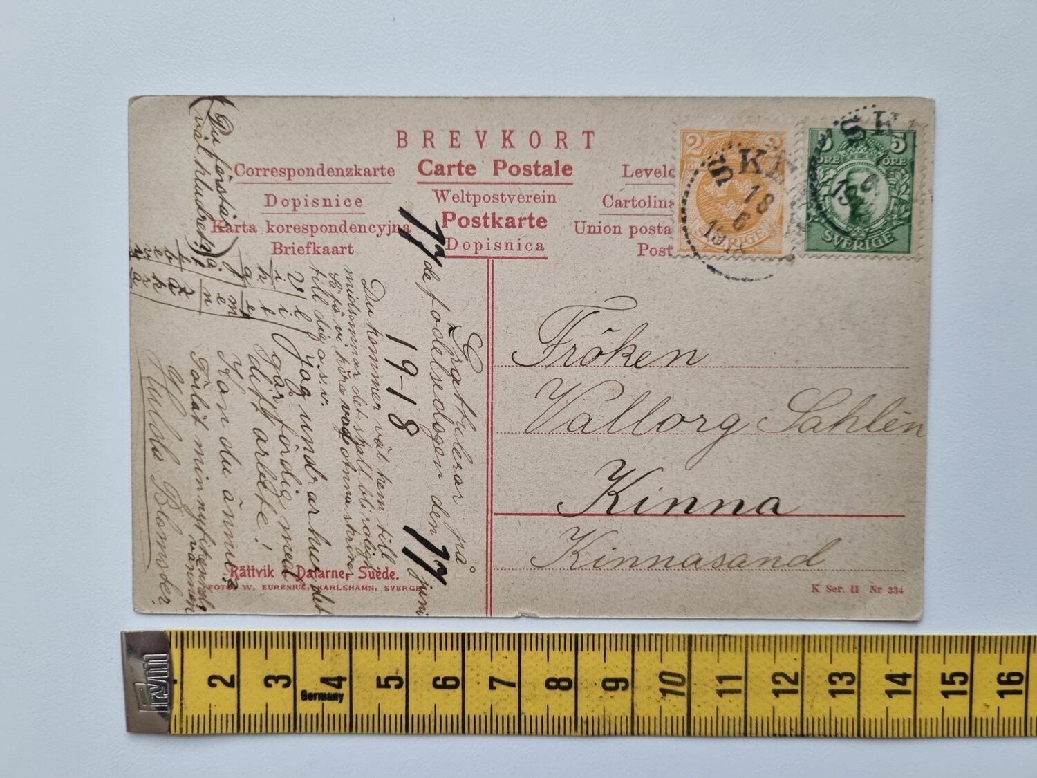 Äldre vykort stämplat 1918