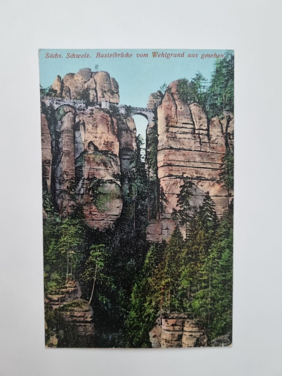 Äldre vykort Basteibrücke vom Wehigrund aus gesehen