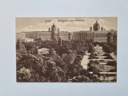 Äldre vykort WIEN Volksgarten mit Hofmuseen, år 1914