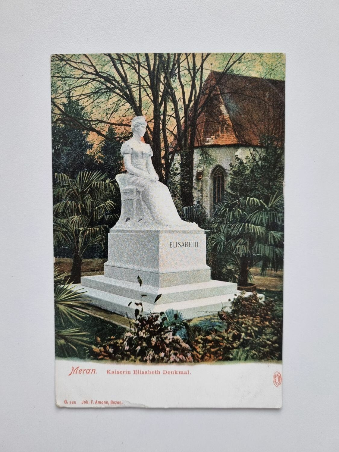 Äldre vykort Meran. Kaiserin Elisabeth Denkmal.