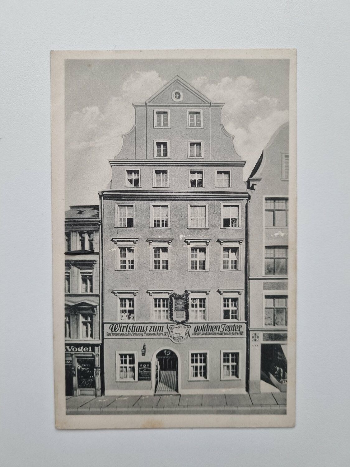 Äldre vykort Wirtshaus zum goldnen Zepter, intressant frimärke 1913