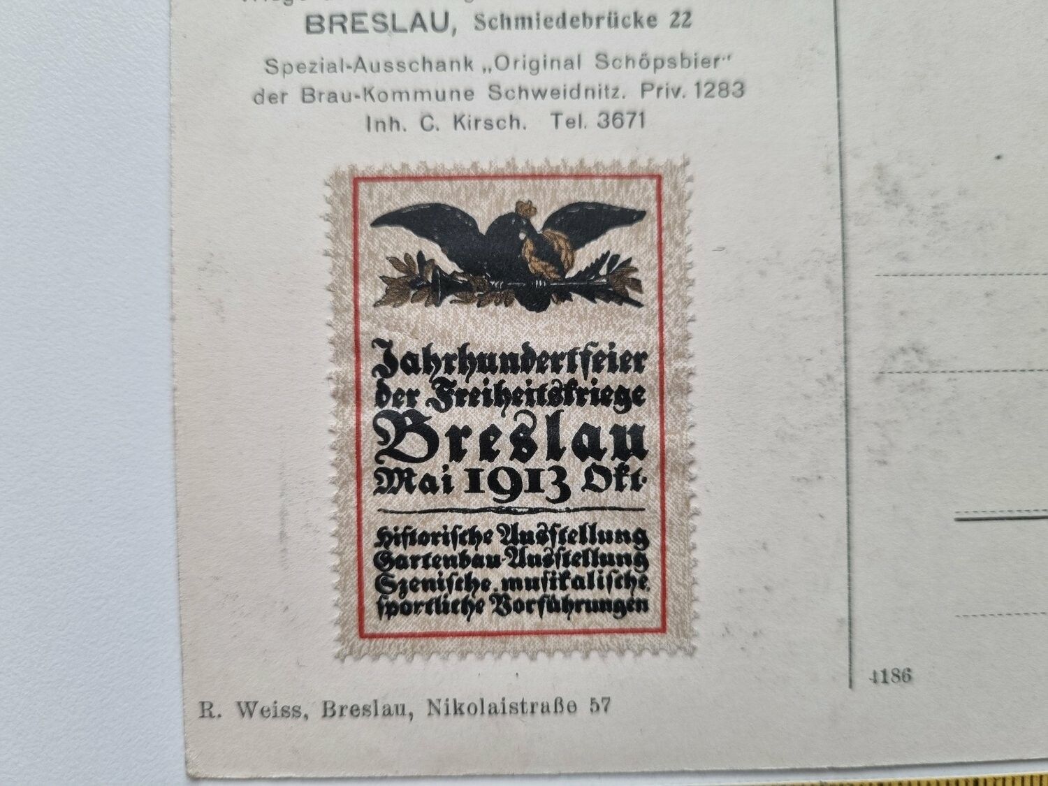 Äldre vykort Wirtshaus zum goldnen Zepter, intressant frimärke 1913