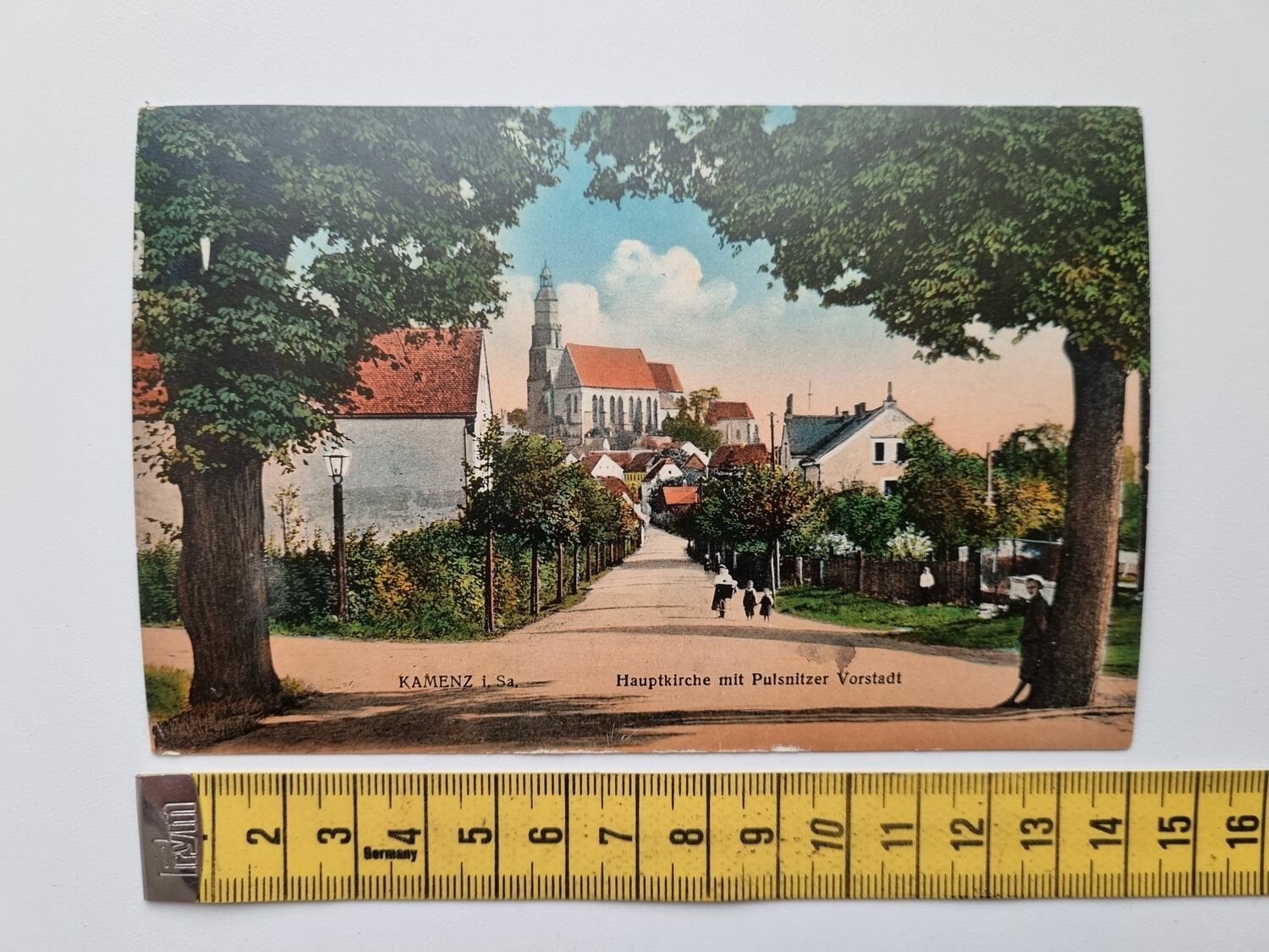 Äldre vykort, KAMENZ i Sa. Hauptkirche mit Pulsnitzer Vorstadt