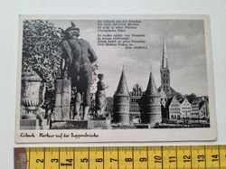 Äldre vykort, Lübeck med Adolf Hitler frimärke 12 pfennig