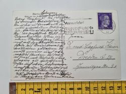 Äldre vykort, med Adolf Hitler frimärke 6 pfennig