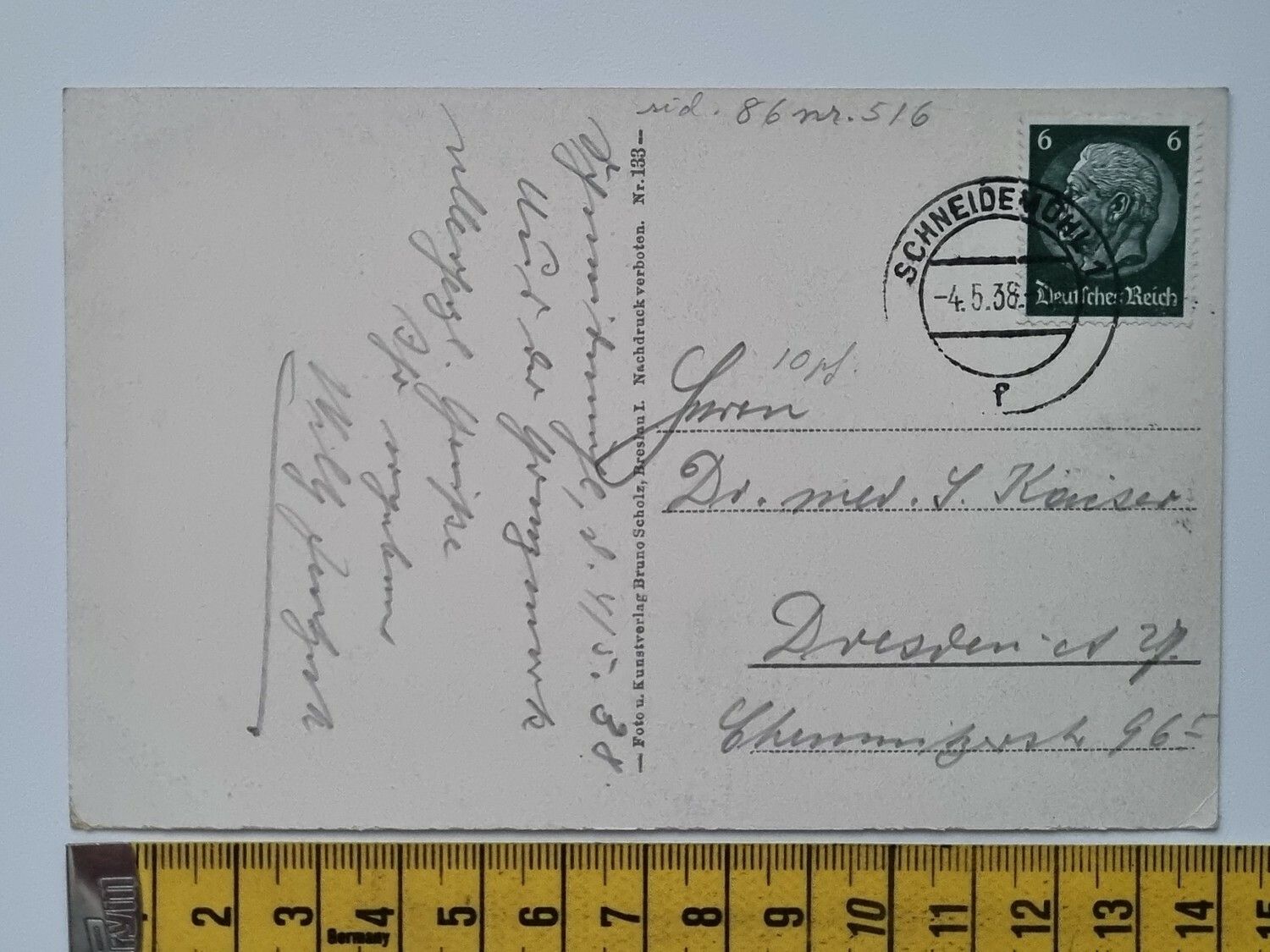 Äldre vykort, Schneidemühl Tosenerstrasse, stämplat 1938