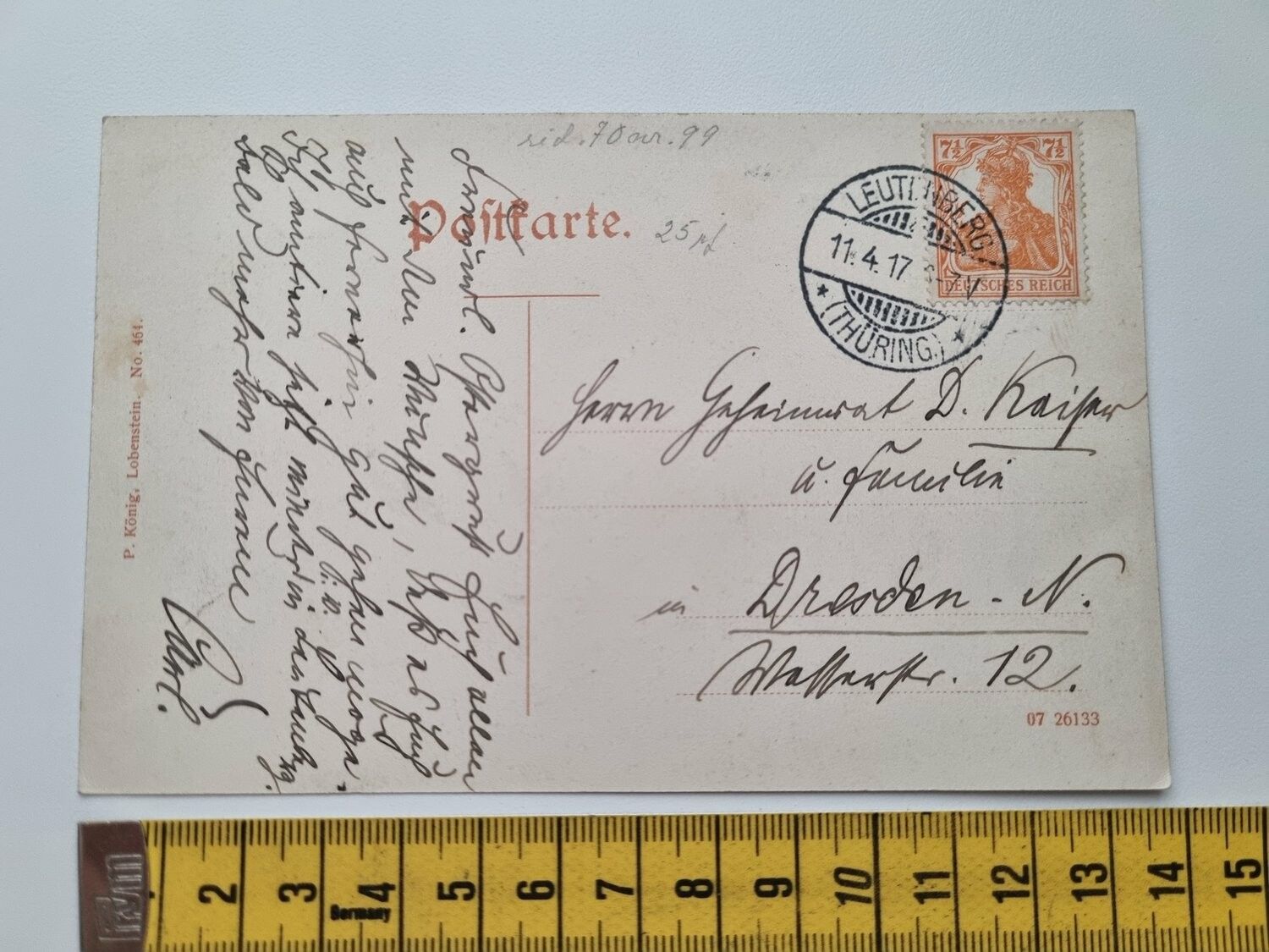 Äldre vykort, stämplat 1917