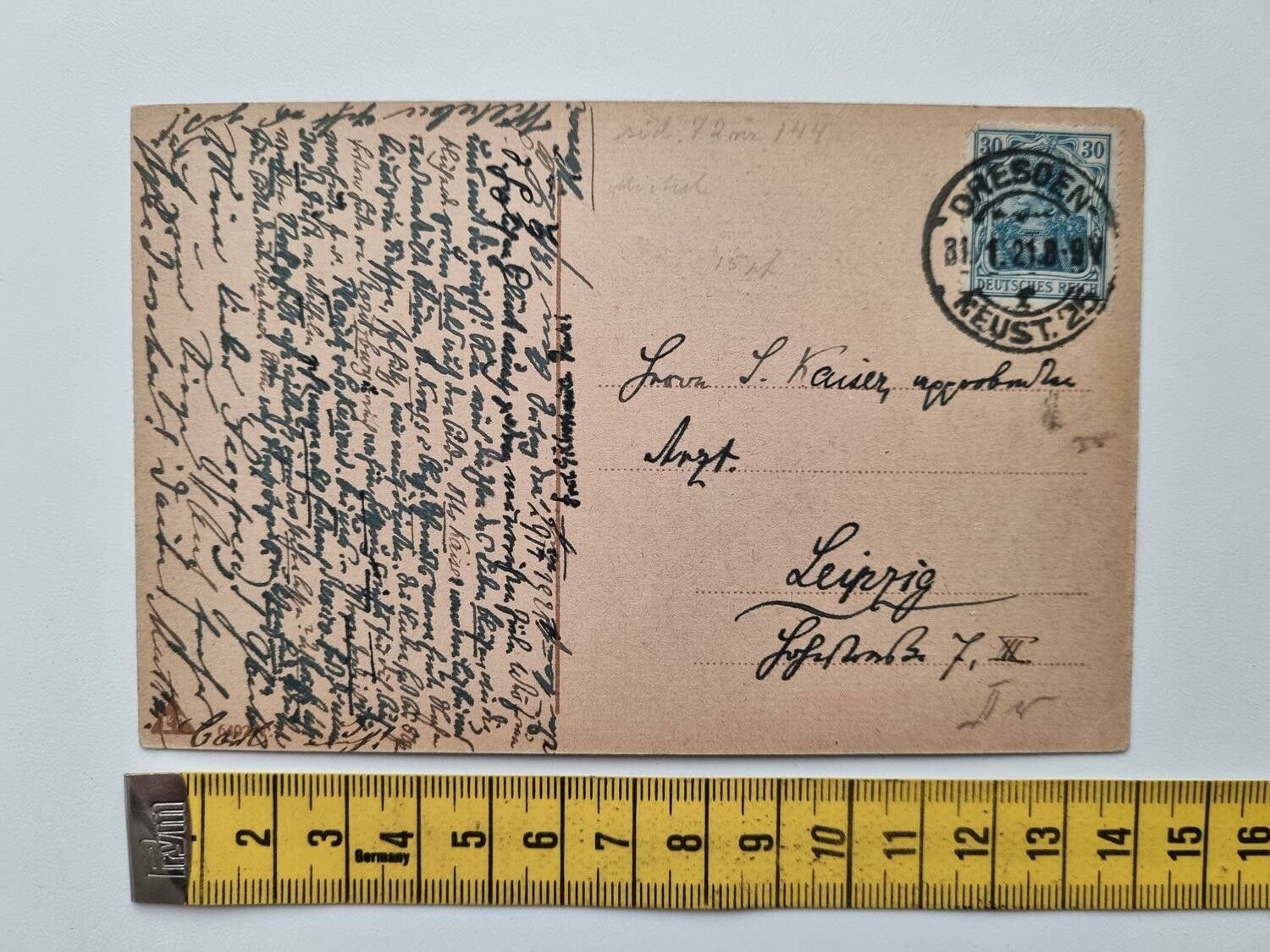 Äldre vykort, stämplat 1921