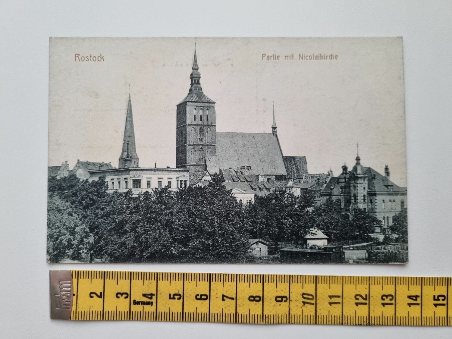 Äldre vykort, Rostock Parlie mit Nicolaikirche