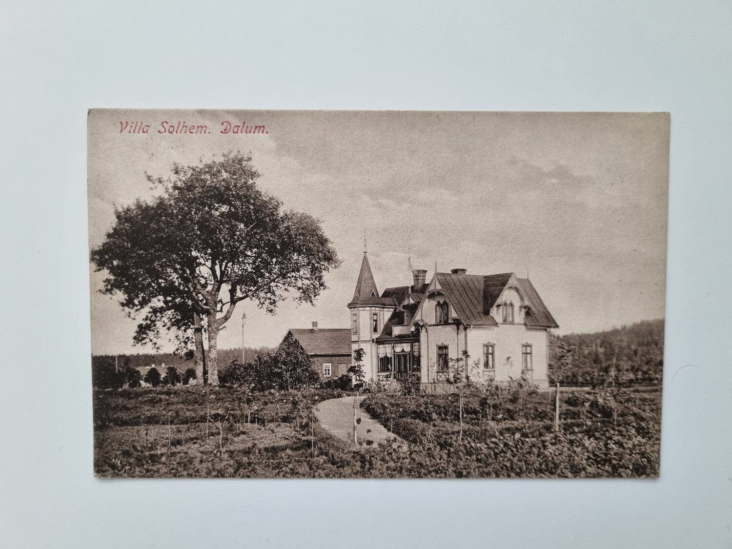 Vykort Villa Solhem. Dalum, 1909