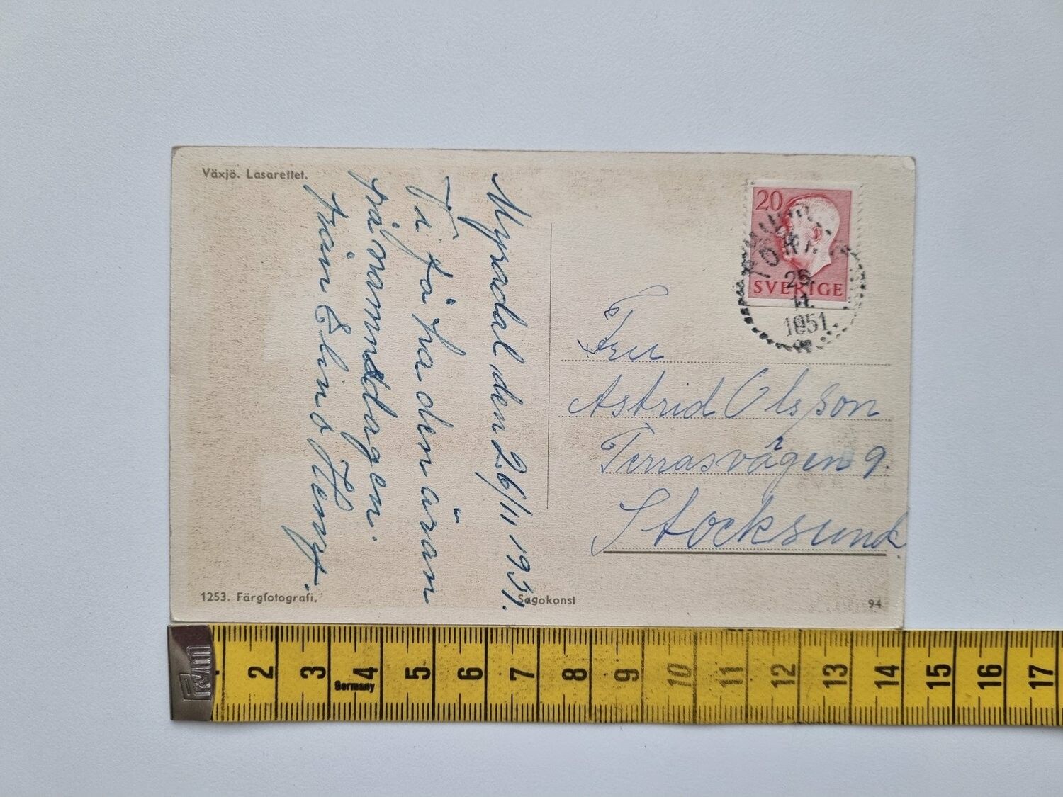 Vykort Växjö Lasarettet 1951