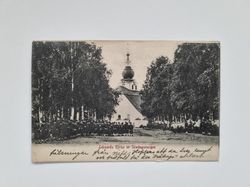 Vykort Folksamling utanför Leksands Kyrka en söndagsmorgon, 1903