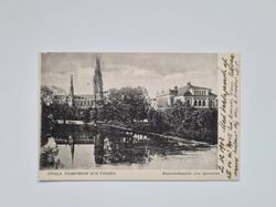 Vykort Upsala Domkyrkan och Fyrisån 1908