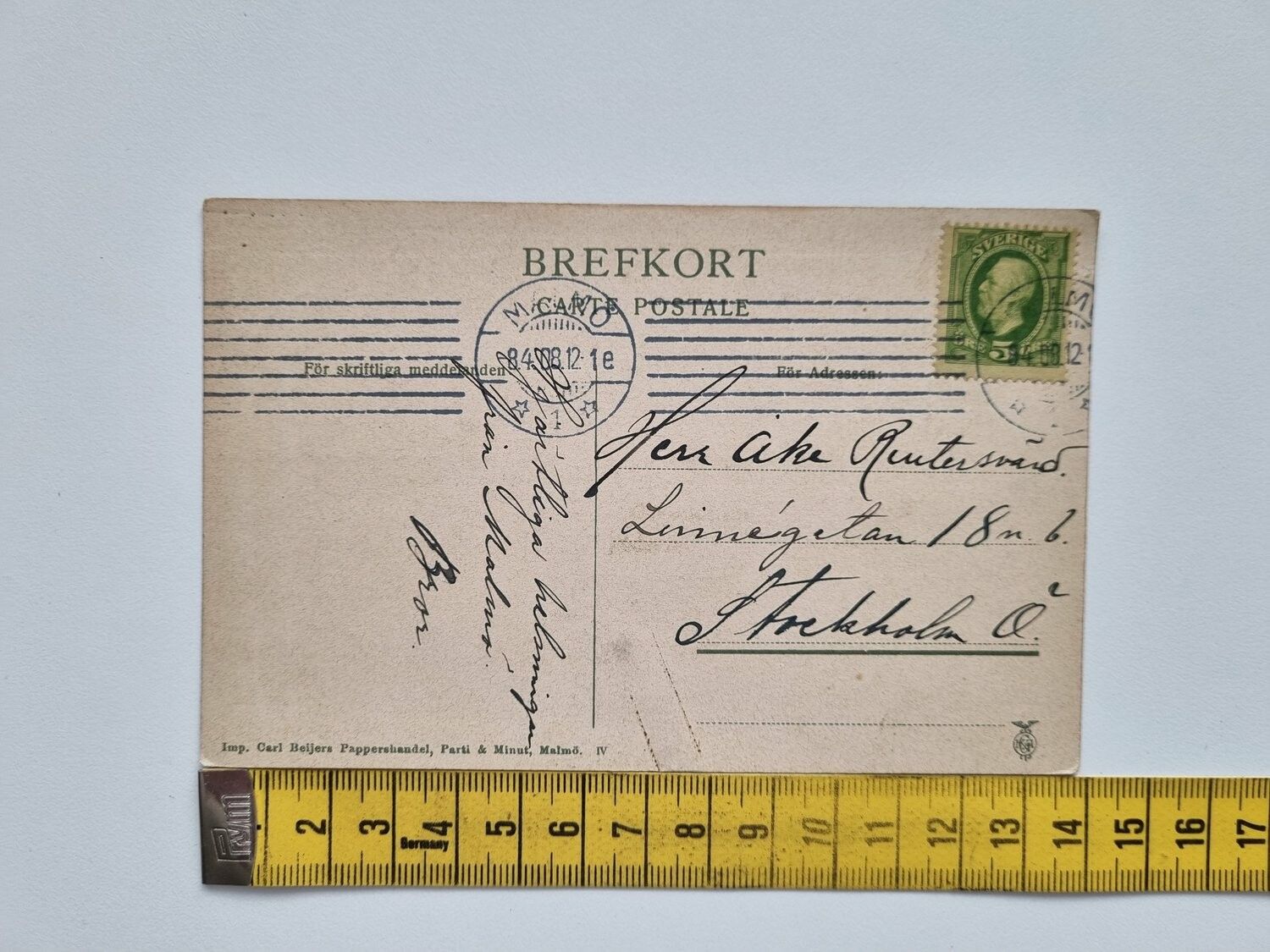 Vykort Brand och Lifförsäkringsbolaget Skåne, Malmö 1908