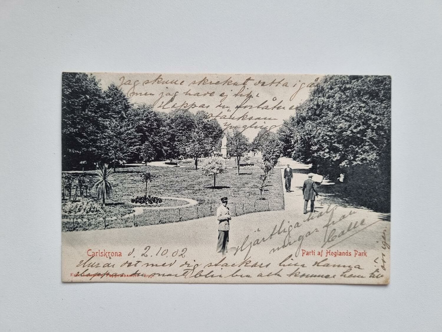 Vykort Carlskrona, Parti af Hoglands Park, 1902