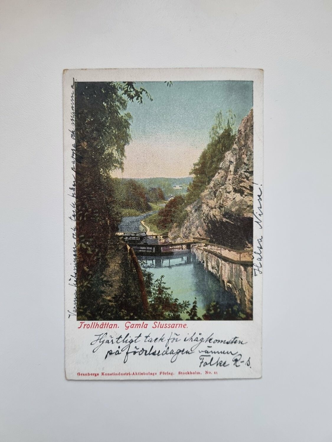 Vykort Trollhättan. Gamla Slussarne, 1906