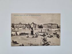 Vykort Stockholm, Gustav III:s staty och Blasieholmshamnen, 1928