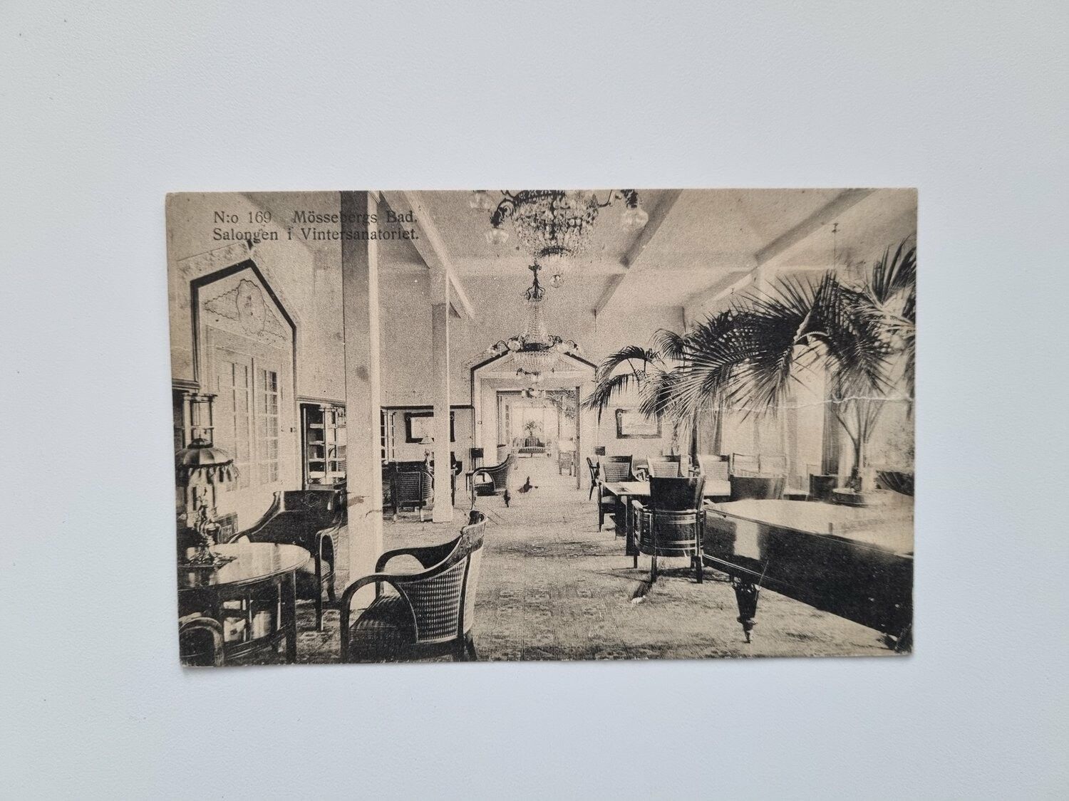 Vykort Mössebergs Bad, Salongen i Vintersanatoriet, 1917
