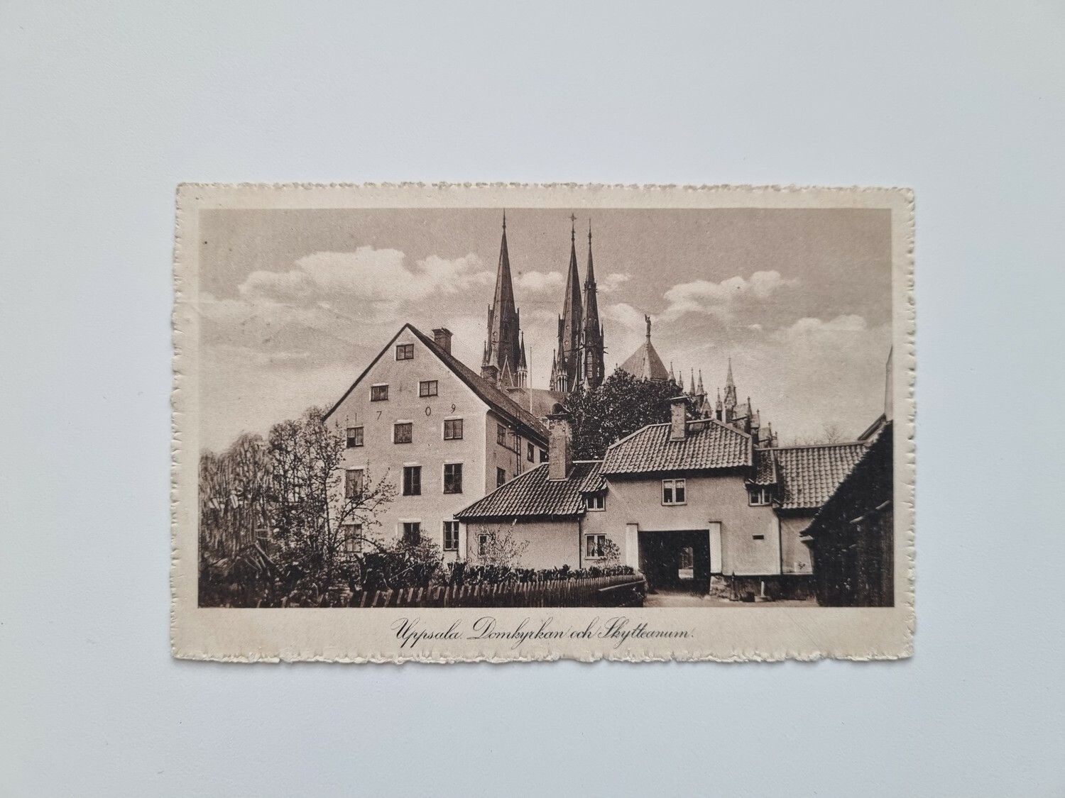 Vykort Uppsala Domkyrkan och Skytteanum, 1915