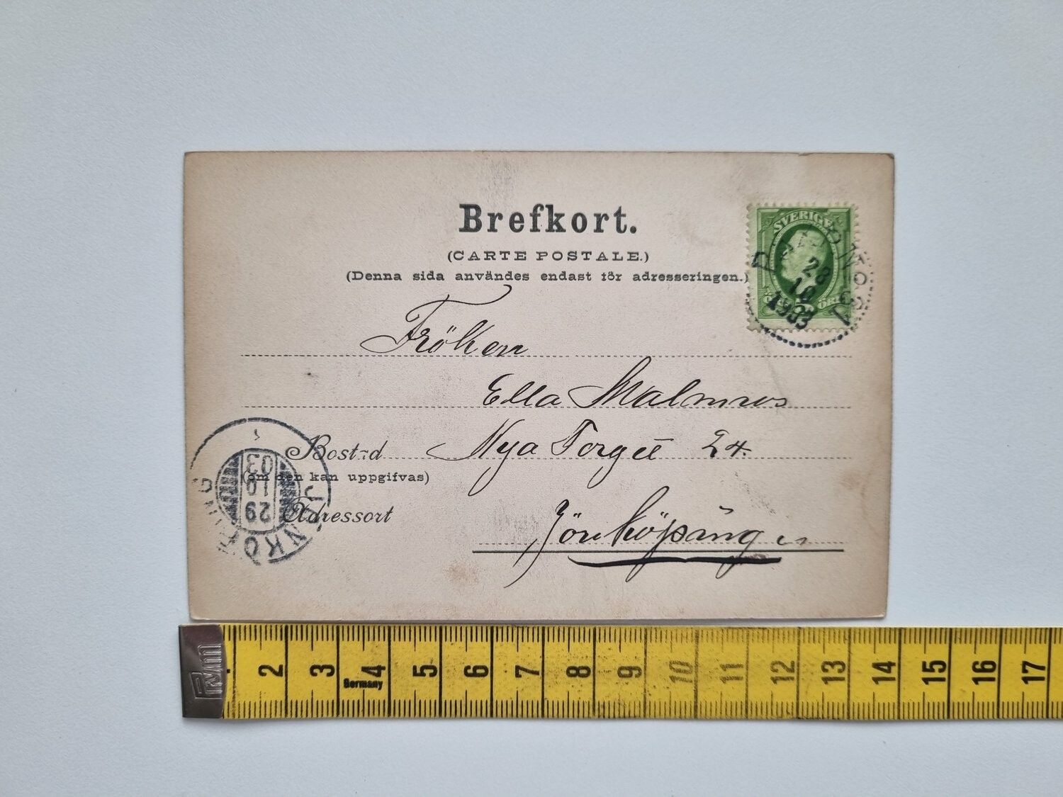 Vykort Hus vid vatten. Stämplad 1903