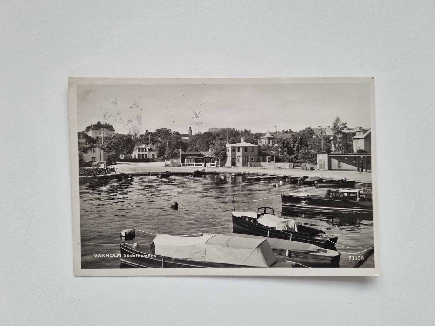 Vykort Vaxholm Söderhamnen 1936