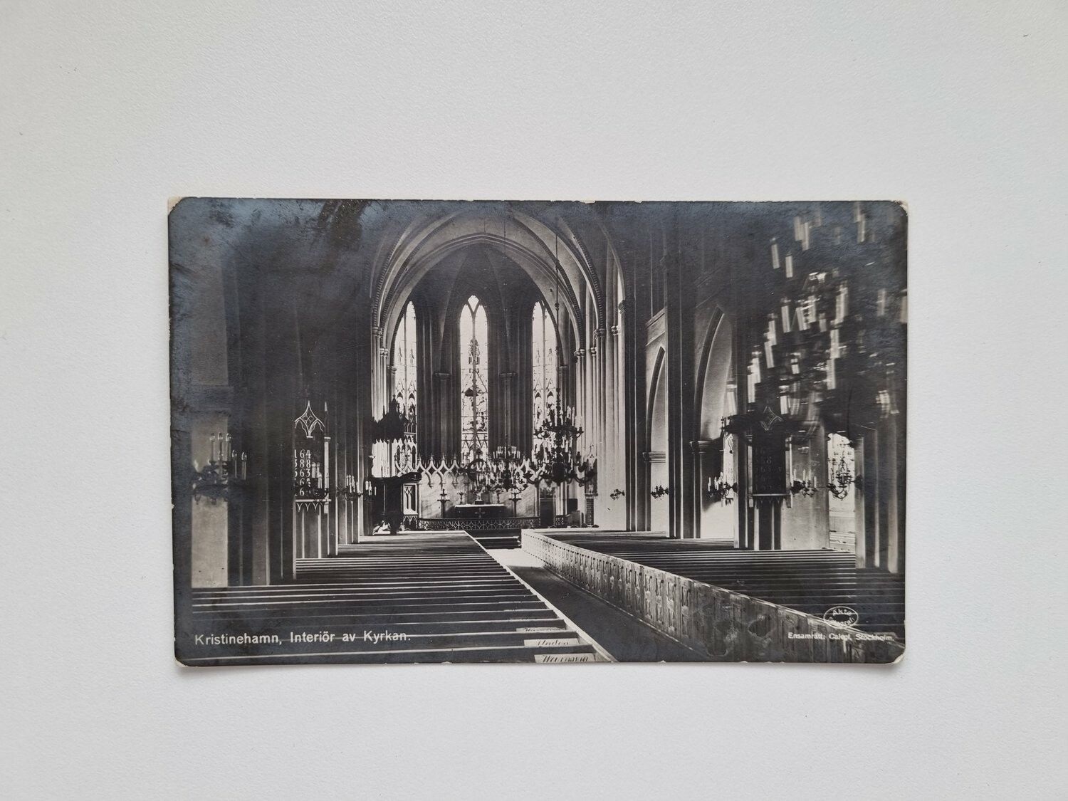 Vykort Kristinehamn, Interiör av Kyrkan, 1925