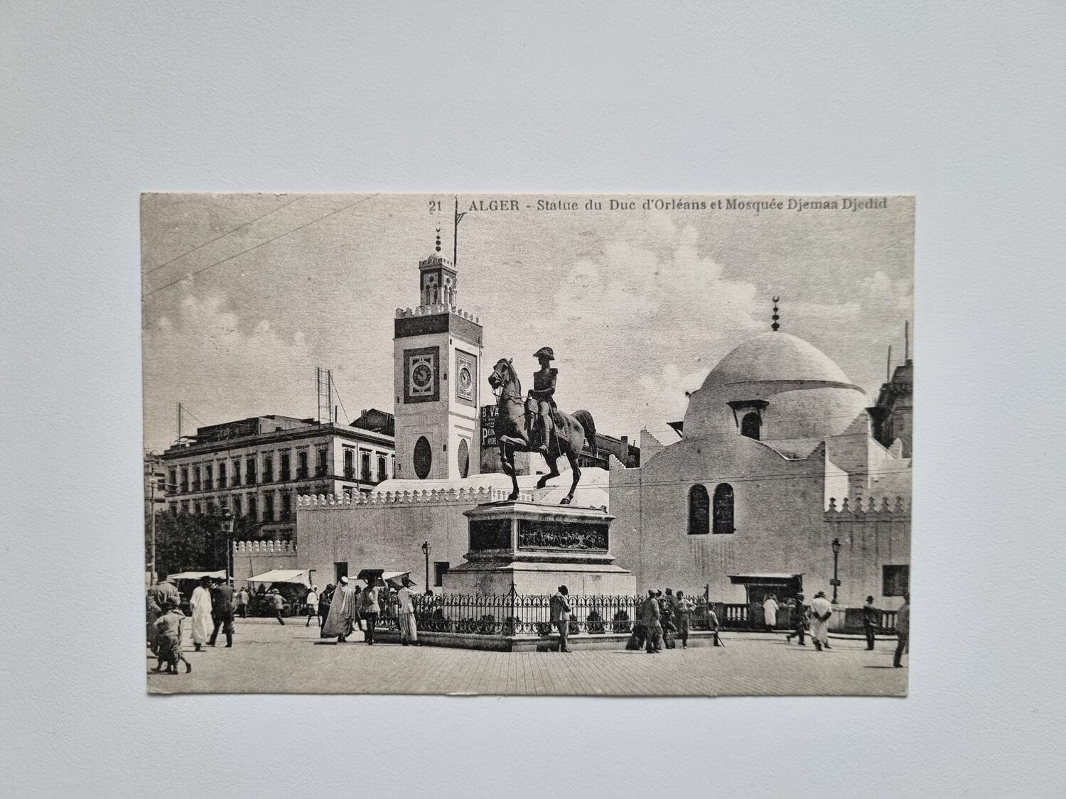 Vykort ALGER Statue du Duc d'Orléans et Mosquée Djemaa Djedid