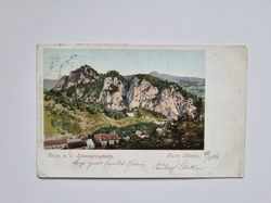 Vykort Gruss v. d. Semmeringbahn. Ruine Klamm, 1902