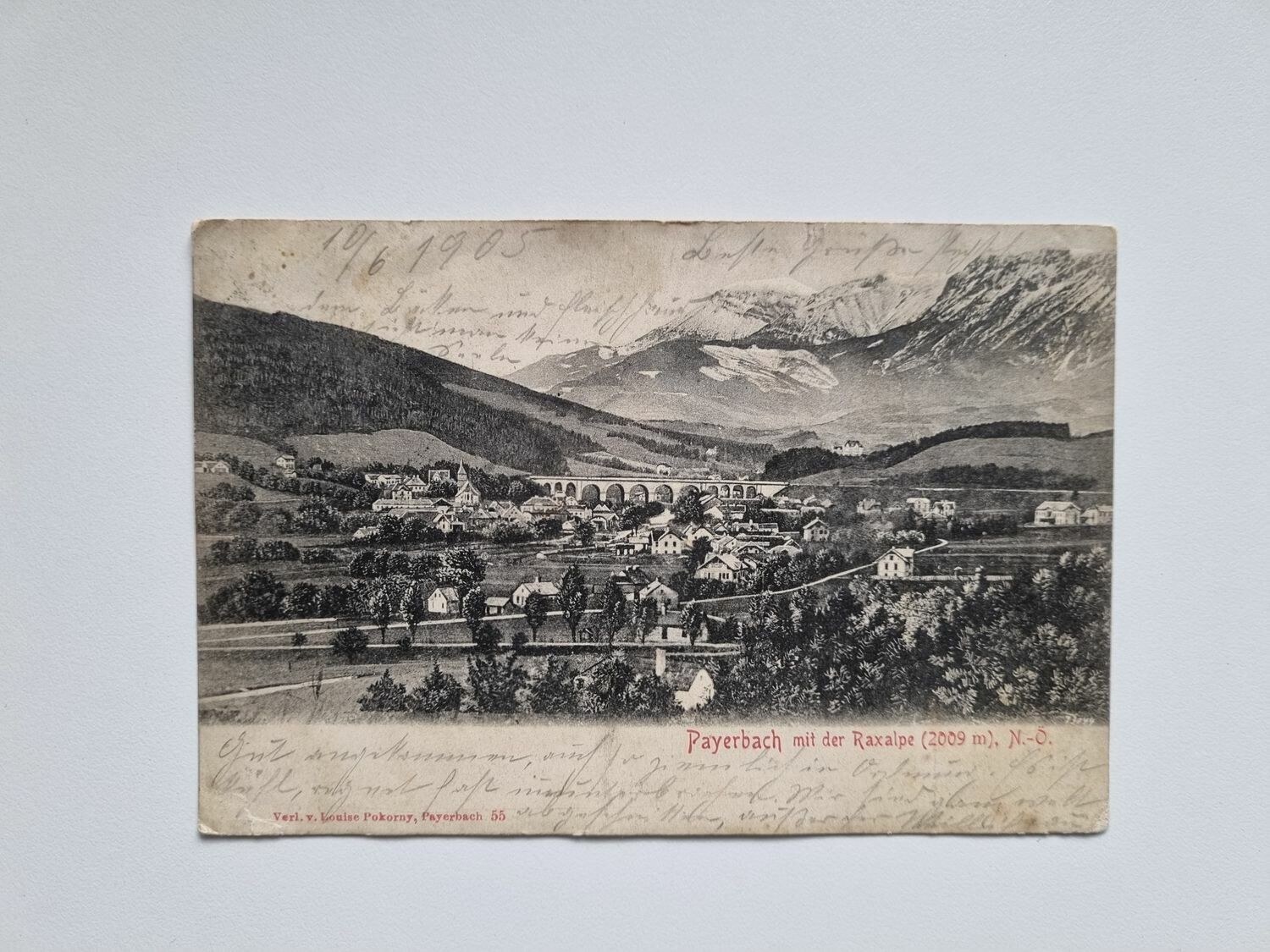 Vykort Payerbach mit der Raxalpe, 1905