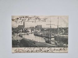 Vykort Tyskland, Wismar 1903. Hamninlopp med fartyg, båtar.
