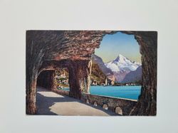 Vykort Schweiz. Axenstrasse mit Flüelen und Bristenstock, 1935