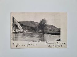 Vykort Belgien. Tilff. L'Ourthe et la Grotte, 1901